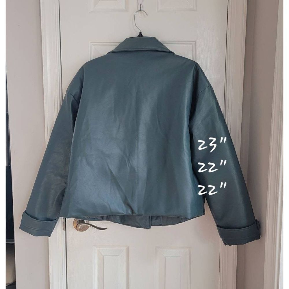 Teal Padded Biker FauxLeather Jacket-Victoria S - Picture 4 of 11